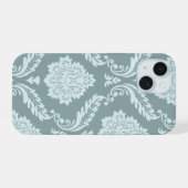Rococo Damask Art I Duck Egg Blue+Teal iPhone 15ケース (裏面横)