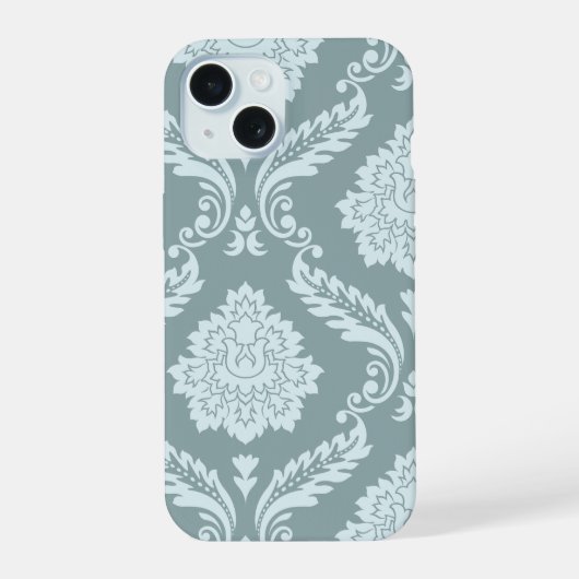 Rococo Damask Art I Duck Egg Blue+Teal iPhone 15ケース (裏面)