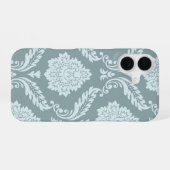 Rococo Damask Art I Duck Egg Blue+Teal iPhone 16ケース (裏面横)