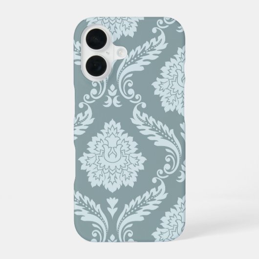 Rococo Damask Art I Duck Egg Blue+Teal iPhone 16ケース (裏面)
