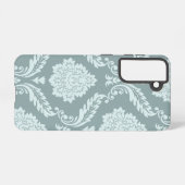 Rococo Damask Art I Duck Egg Blue+Teal Samsung Galaxyケース (裏面横)
