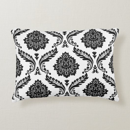Rococo Damask Big Pattern Black on White アクセントクッション (正面)