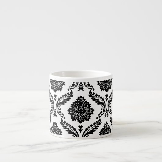 Rococo Damask Big Pattern Black on White エスプレッソカップ (正面)