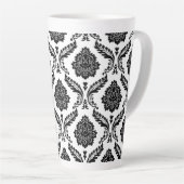 Rococo Damask Big Pattern Black on White カフェラテマグ (右アングル)