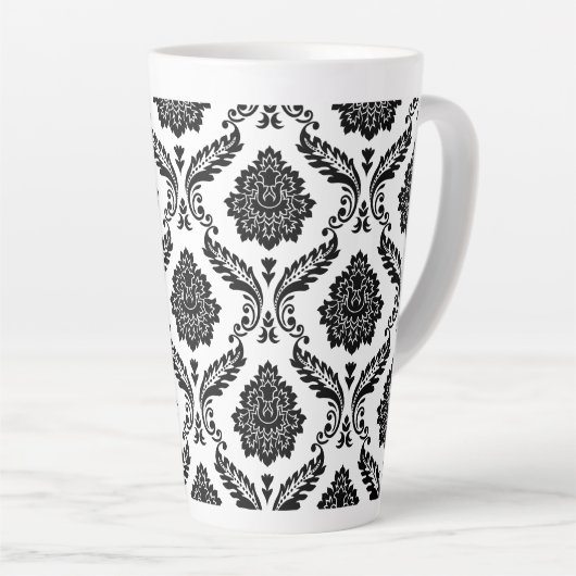 Rococo Damask Big Pattern Black on White カフェラテマグ (右アングル)