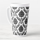 Rococo Damask Big Pattern Black on White カフェラテマグ (左アングル)
