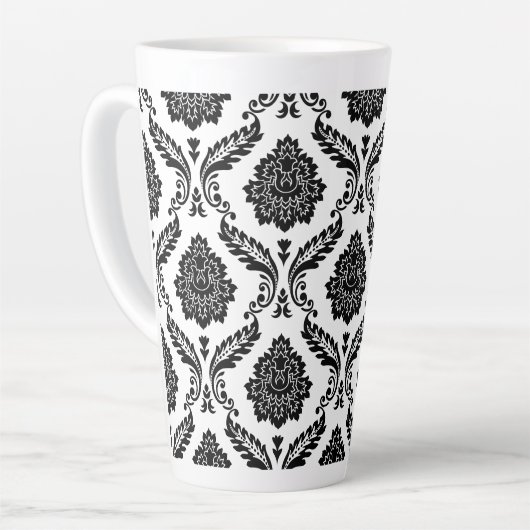Rococo Damask Big Pattern Black on White カフェラテマグ (左アングル)