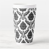 Rococo Damask Big Pattern Black on White カフェラテマグ (正面)