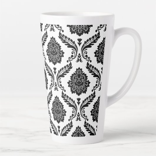 Rococo Damask Big Pattern Black on White カフェラテマグ (右)