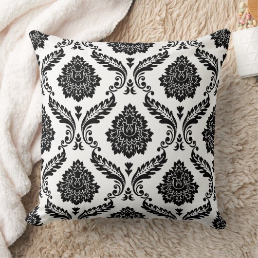 Rococo Damask Big Pattern Black on White クッション (ブランケット)