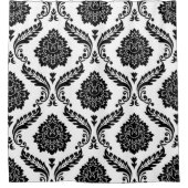 Rococo Damask Big Pattern Black on White シャワーカーテン (正面)