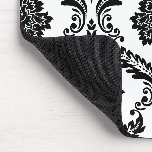 Rococo Damask Big Pattern Black on White マウスパッド (コーナー)