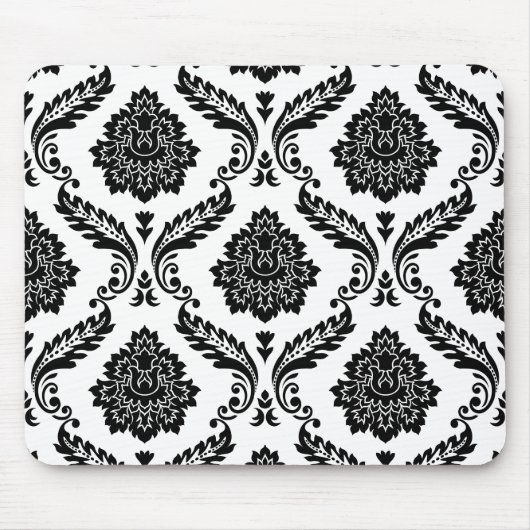 Rococo Damask Big Pattern Black on White マウスパッド (正面)