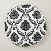 Rococo Damask Big Pattern Black on White ラウンドクッション (裏面)