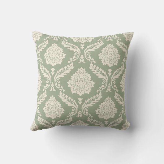 Rococo Damask Big Pattern Cream on Green クッション (裏面)