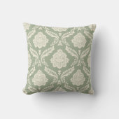 Rococo Damask Big Pattern Cream on Green クッション (正面)