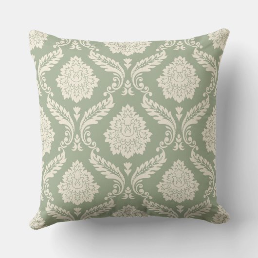 Rococo Damask Big Pattern Cream on Green クッション (裏面)