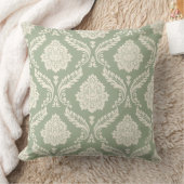 Rococo Damask Big Pattern Cream on Green クッション (ブランケット)