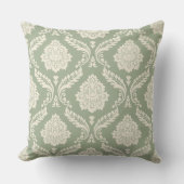 Rococo Damask Big Pattern Cream on Green クッション (正面)