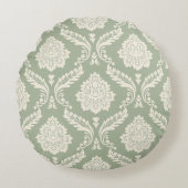Rococo Damask Big Pattern Cream on Green ラウンドクッション (正面)