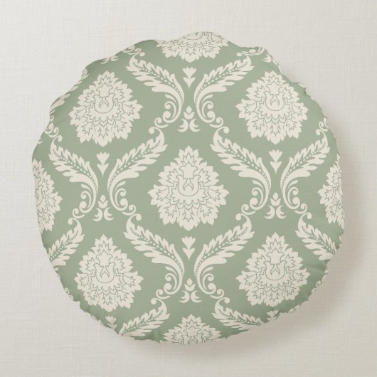Rococo Damask Big Pattern Cream on Green ラウンドクッション (裏面)