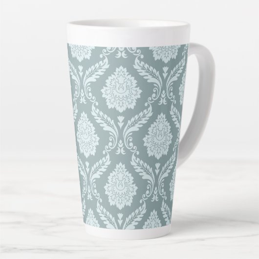 Rococo Damask Big Pattern Duck Egg Blue+Teal カフェラテマグ (右アングル)
