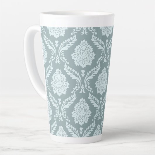 Rococo Damask Big Pattern Duck Egg Blue+Teal カフェラテマグ (左アングル)