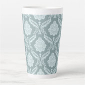 Rococo Damask Big Pattern Duck Egg Blue+Teal カフェラテマグ (正面)