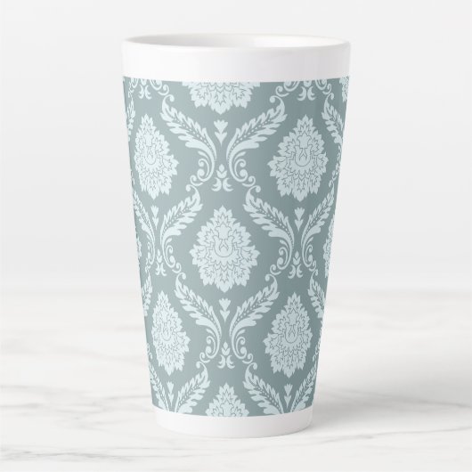 Rococo Damask Big Pattern Duck Egg Blue+Teal カフェラテマグ (正面)