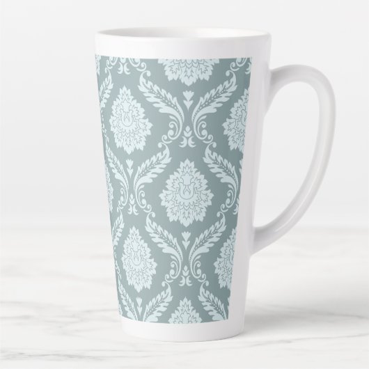 Rococo Damask Big Pattern Duck Egg Blue+Teal カフェラテマグ (右)