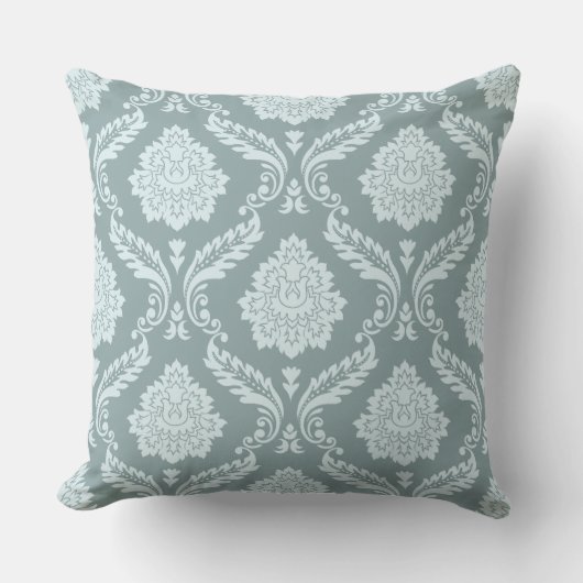 Rococo Damask Big Pattern Duck Egg Blue+Teal クッション (正面)