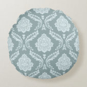 Rococo Damask Big Pattern Duck Egg Blue+Teal ラウンドクッション (正面)