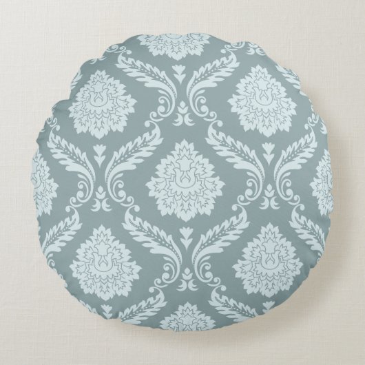 Rococo Damask Big Pattern Duck Egg Blue+Teal ラウンドクッション (正面)