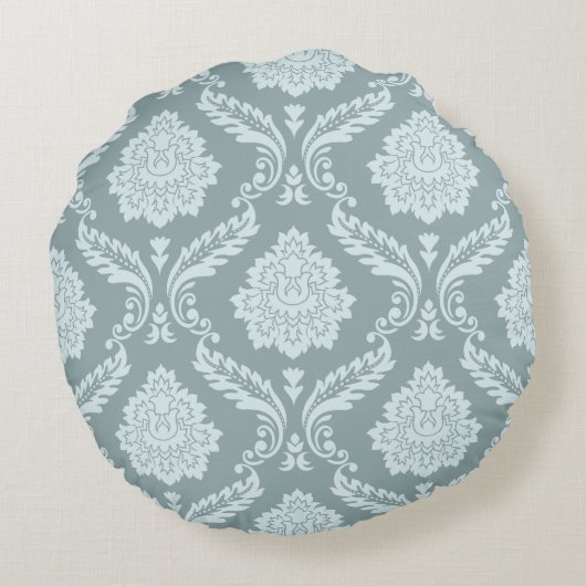 Rococo Damask Big Pattern Duck Egg Blue+Teal ラウンドクッション (裏面)