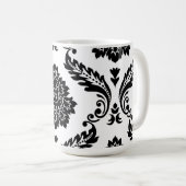 Rococo Damask Lg Off-Set Pattern Black on White コーヒーマグカップ (正面右)