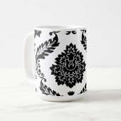 Rococo Damask Lg Off-Set Pattern Black on White コーヒーマグカップ (正面左)