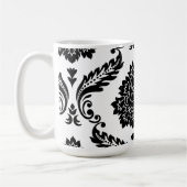 Rococo Damask Lg Off-Set Pattern Black on White コーヒーマグカップ (左)