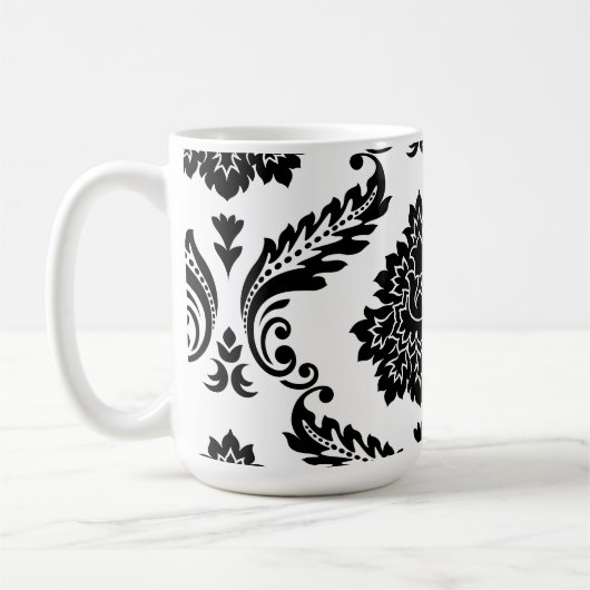 Rococo Damask Lg Off-Set Pattern Black on White コーヒーマグカップ (左)