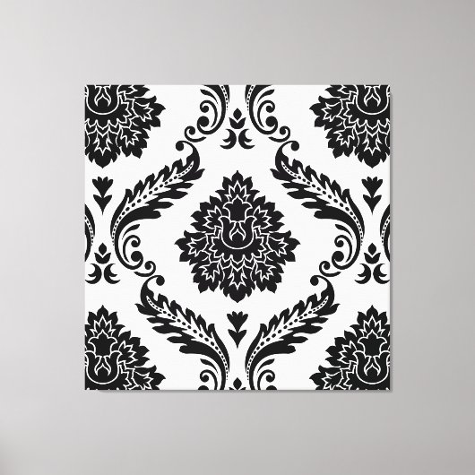 Rococo Damask Lg Pattern Black on White キャンバスプリント (正面)