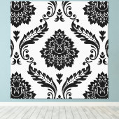 Rococo Damask Lg Pattern Black on White キャンバスプリント (インサイチュ (ウッドフロア))