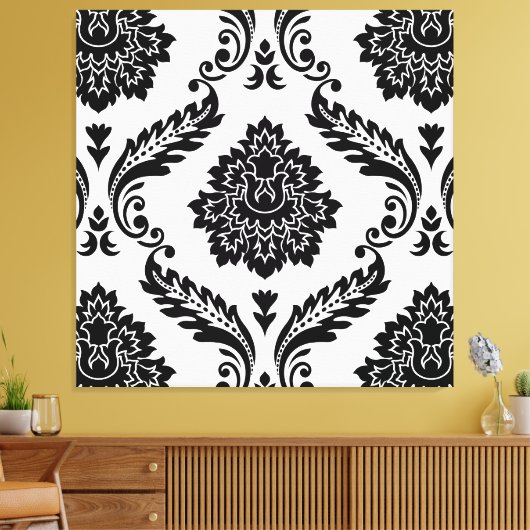 Rococo Damask Lg Pattern Black on White キャンバスプリント (インサイチュ (リビング))