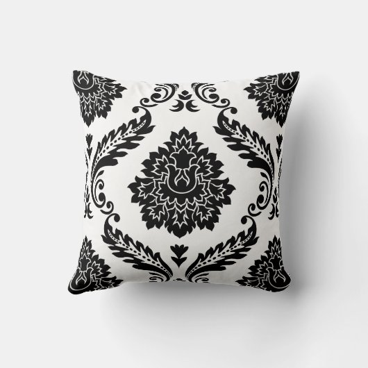 Rococo Damask Lg Pattern Black on White クッション (裏面)