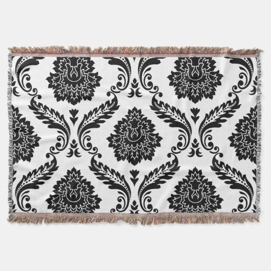 Rococo Damask Lg Pattern Black on White スローブランケット (正面)
