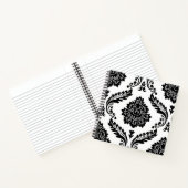 Rococo Damask Lg Pattern Black on White ノートブック (内部)