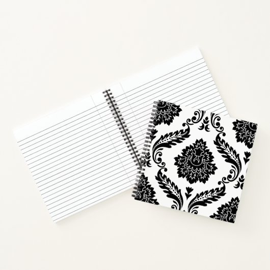 Rococo Damask Lg Pattern Black on White ノートブック (内部)