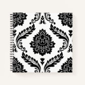 Rococo Damask Lg Pattern Black on White ノートブック (正面)