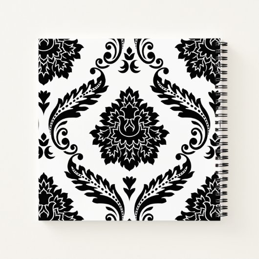 Rococo Damask Lg Pattern Black on White ノートブック (裏面)