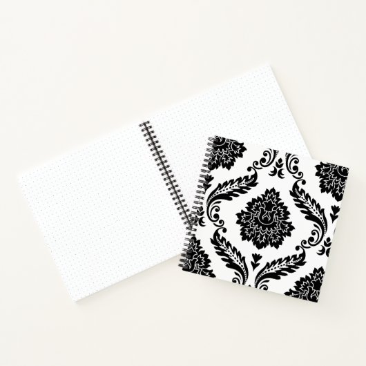 Rococo Damask Lg Pattern Black on White ノートブック (内部)
