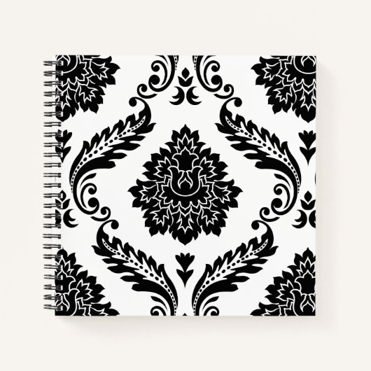 Rococo Damask Lg Pattern Black on White ノートブック (正面)