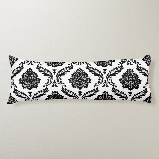 Rococo Damask Lg Pattern Black on White ボディピロー (正面)